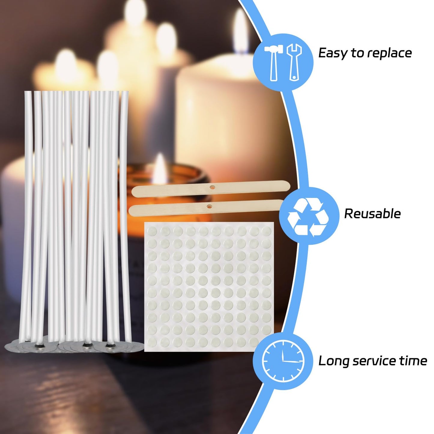 150 Pcs Candle Wicks Kit, Pre Waxed Cotton Wick with 150 Pcs Wick Stickers and 10 Pcs Candle Wick Holders for Soy Wax, Beeswax, Coconut Wax Candle Making and DIY