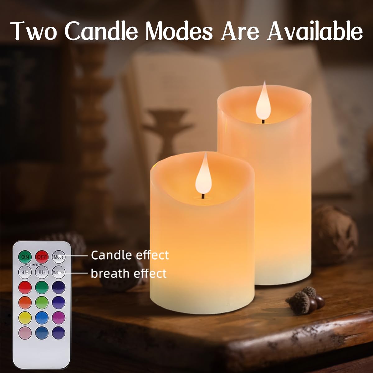 LEDHOLYT Flameless Candle RGB Set, Flickering LED Pillar Real Wax Candle with Remote Control and Timer, Upgraded Blue Flame Heart, Built-in Battery Rechargeable Flameless Candle, 1 Set of 3