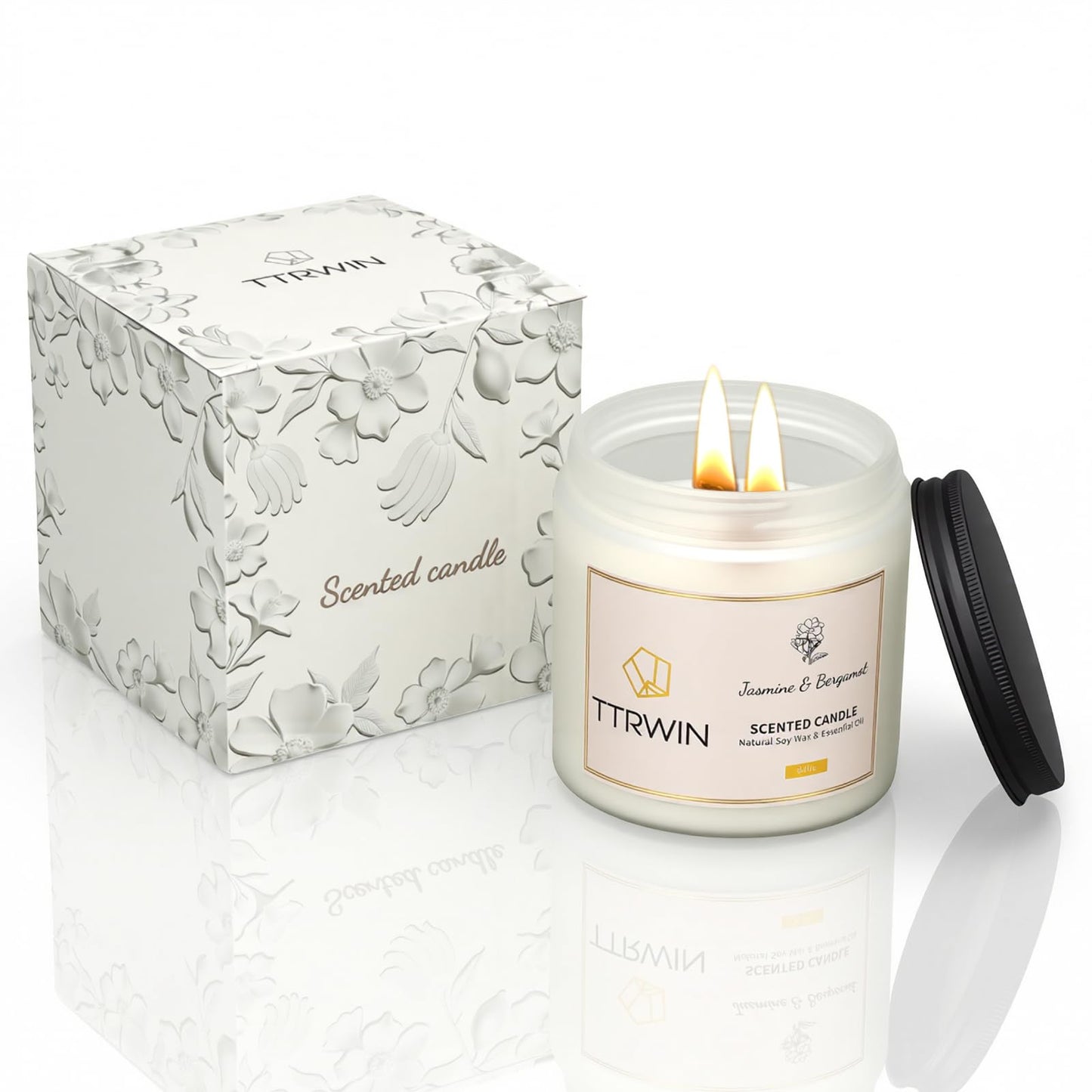 TTRWIN Scented Candle Gifts for Women, 2 Wooden Wick Natural Soy Wax Jar Candles, Home Aromatherapy Candles for Cosy Living Room and Bedroom, Gifts for Christmas Birthday Mother's Day