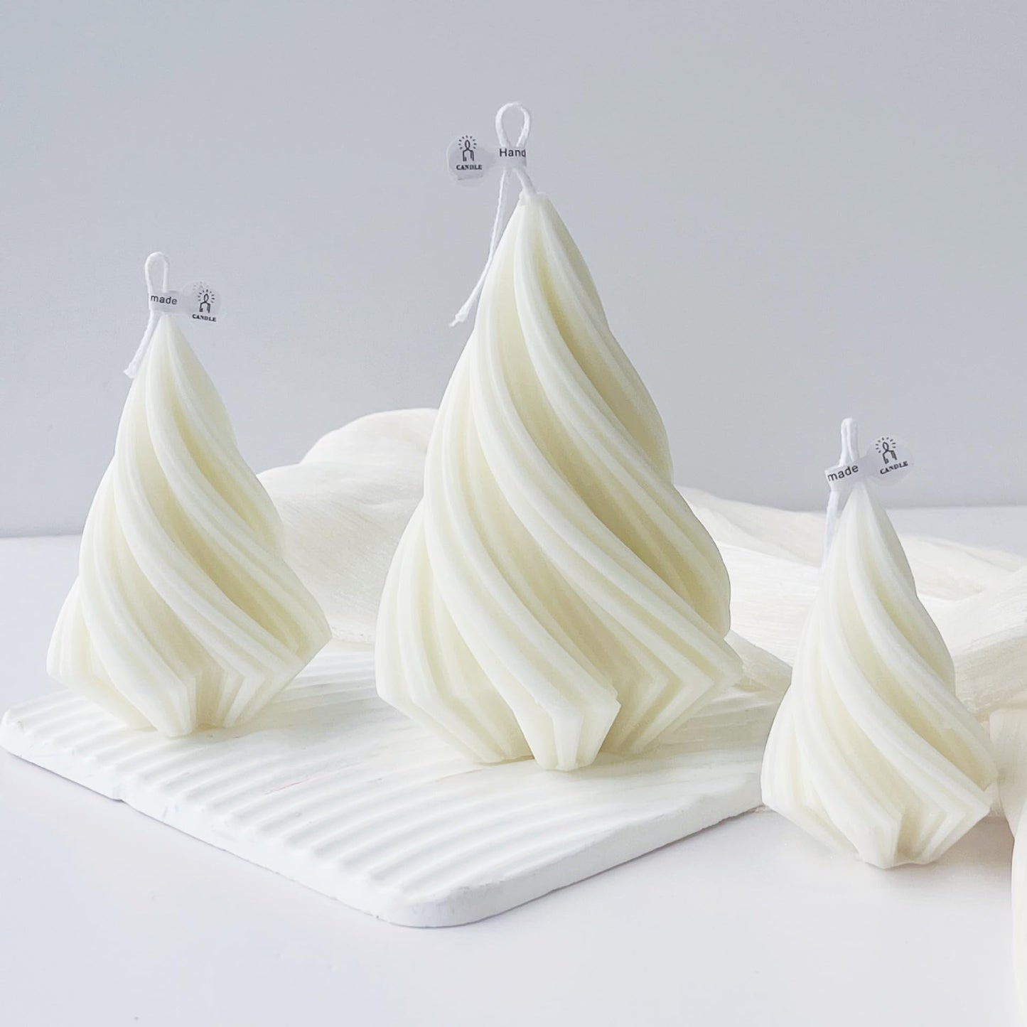 Spiral Pillar Candles Scented Soy Wax Christmas Tree Candle,Christmas Table Decor,Winter Centerpieces,Fireplace Mantel, Seasonal Home Decor，Set of 3,Ivory
