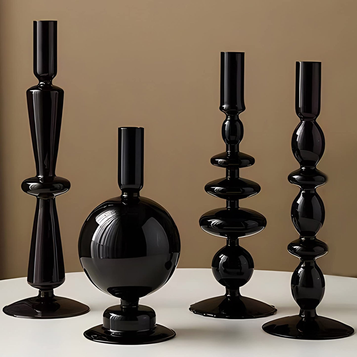 Amanman Candle Stick Candle Holder, Glass Candle Holders for Table Centerpiece, Modern Style Black Candle Holder Mixed 4pcs