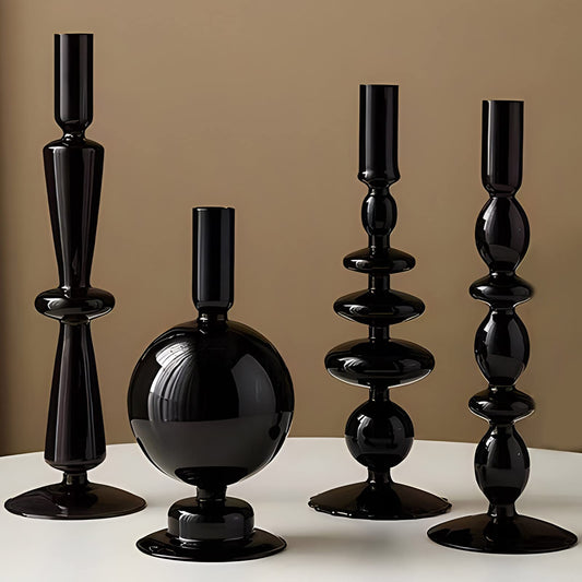 Amanman Candle Stick Candle Holder, Glass Candle Holders for Table Centerpiece, Modern Style Black Candle Holder Mixed 4pcs