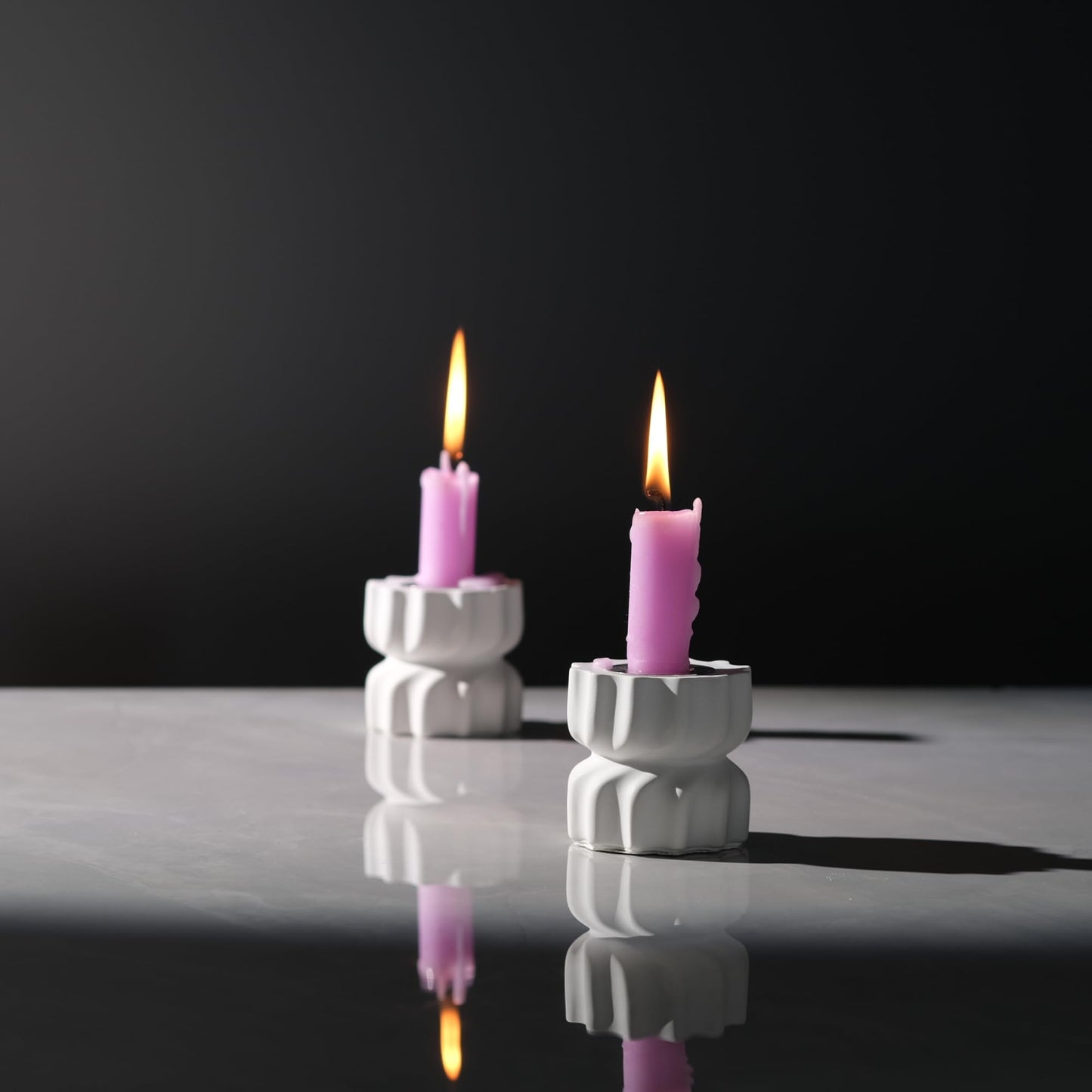 ICNBUYS Twizzle Twist Candle Holder, Decorative Candle Holder for Table Display, Romantic Decoration, Unique Home Décor Aesthetic, Housewarming Gift, Height 2.4 inches Set of 2 - Cement