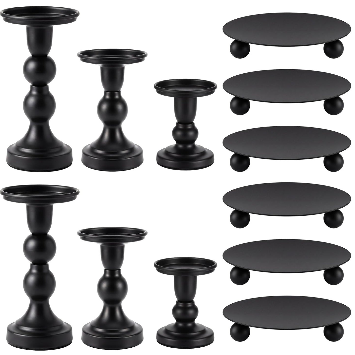 Vesici 12 Pcs Candlestick Holder Plate Pillar Candle Holder Candles Stand Decorative Centerpieces for Table Wedding Events Party Living Room Housewarming Gift (Baking Paint,Size 2,Black)