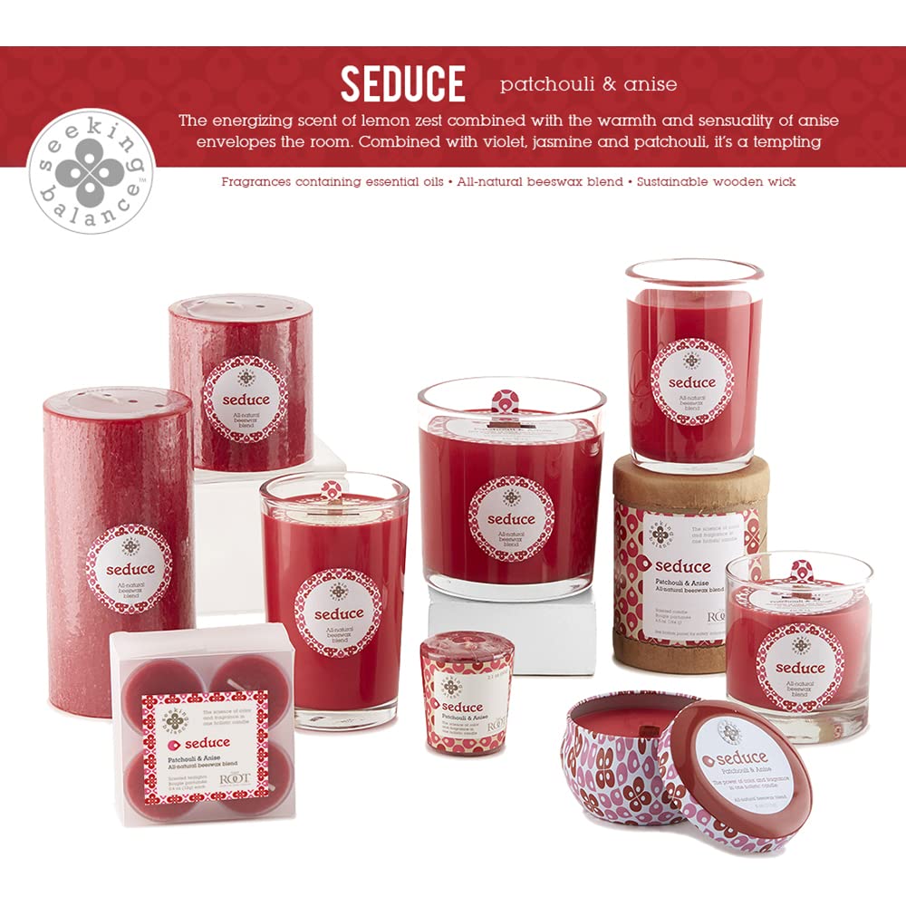 Root Candles Scented Spa Candles Seeking Balance® Handcrafted Wood Wick Aromatherapy Candle, 6.5-Ounce, Seduce: Patchouli Anise