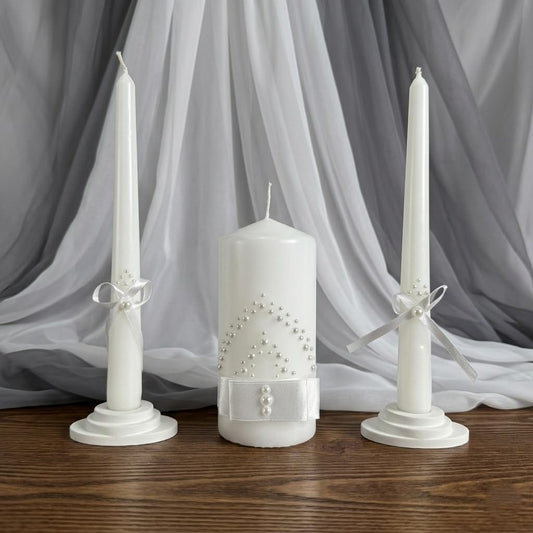 Magik Life Unity Candle Set - Wedding Ceremony & Reception – 6” Pillar & Two 10” Taper Candles – Long Burning Unity Candles for Marriage Ritual – Handmade in USA – White | Satin