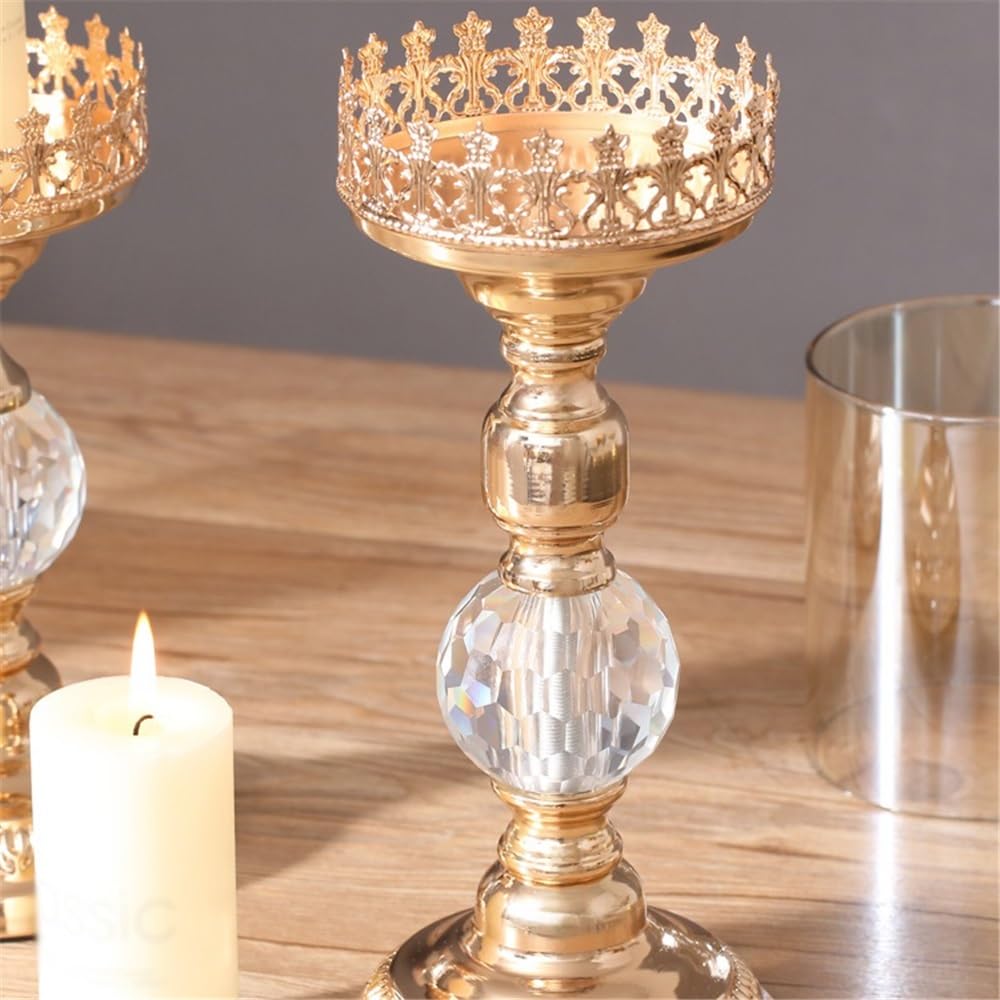 YUHUAWF Candle Holderss Light Luxury Gold Tall Candlestick Metal Glass Dinner Table Decoration Candle Holder Decorative Candlestick(Small)