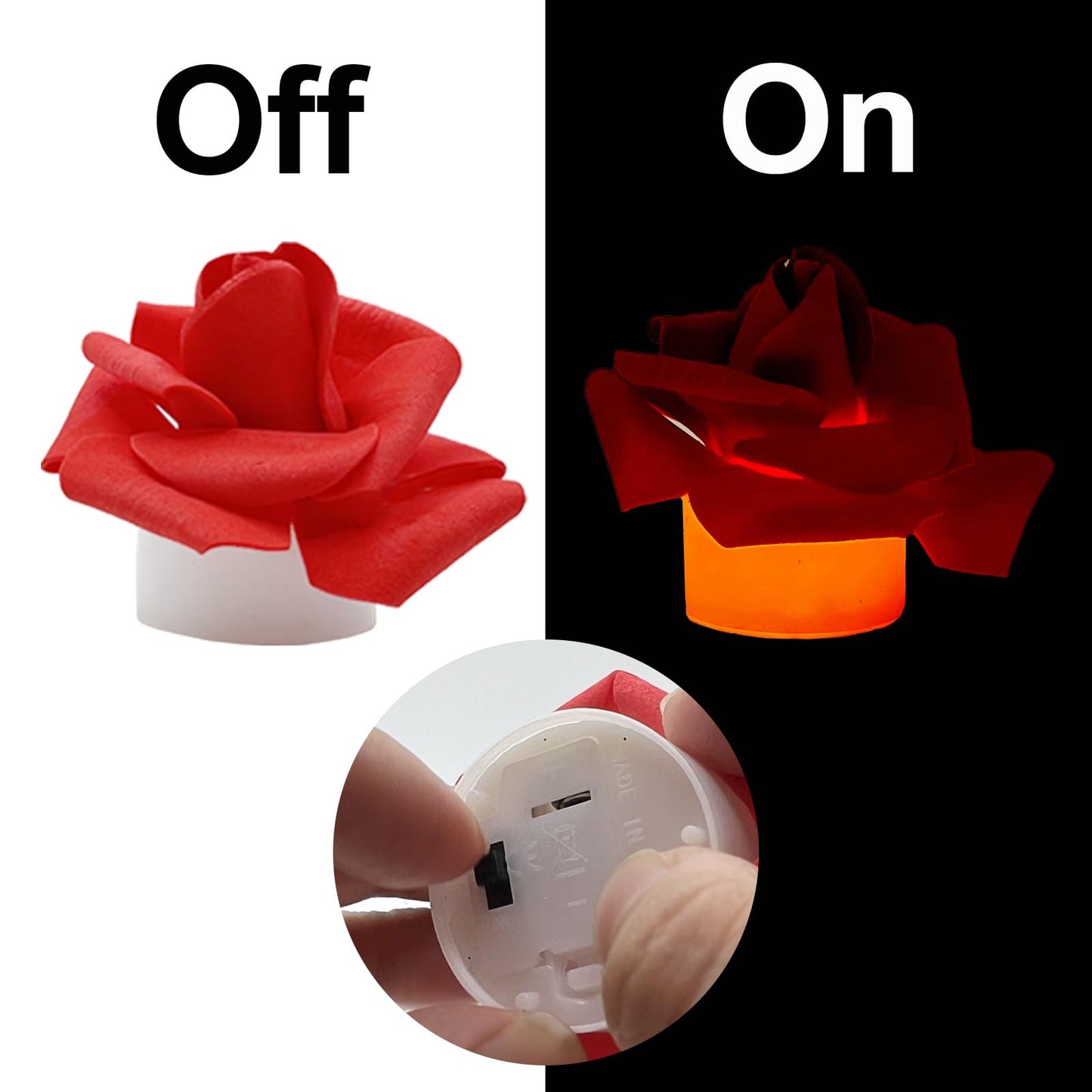 Della Stella 9 Pack Battery Operated Tea Light Candles with Artificial Rose Petals, Romantic Flameless LED Candles for Valentine's Day, Weddings, Proposals, and Christmas Decor