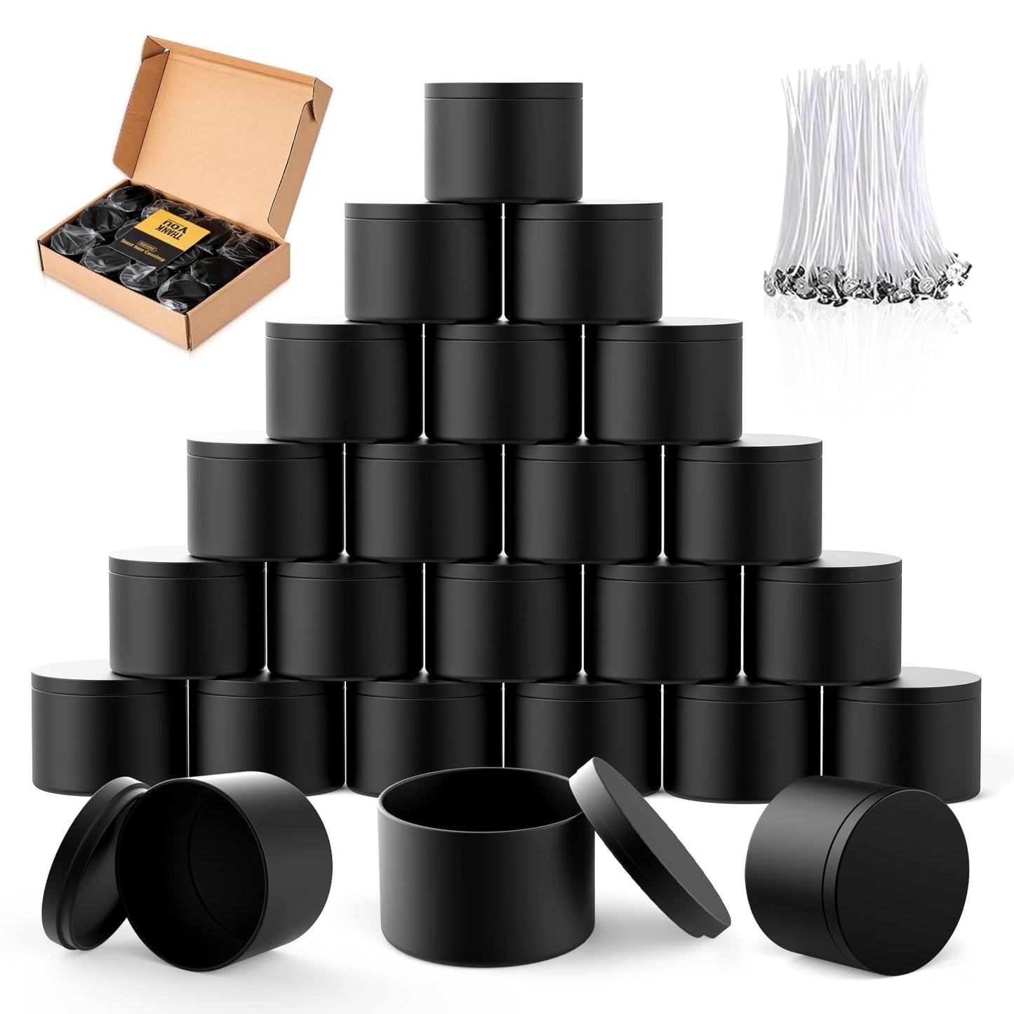 MGLIFEUL Candle Tins Jars Container Vessels for Making 4 8 Oz Black Empty Candle Tins Can Gift Box Packaging Plate with Lids Wax Container Bulk Making DIY Candle Supplies Accessories(Black,4oz,12pcs)