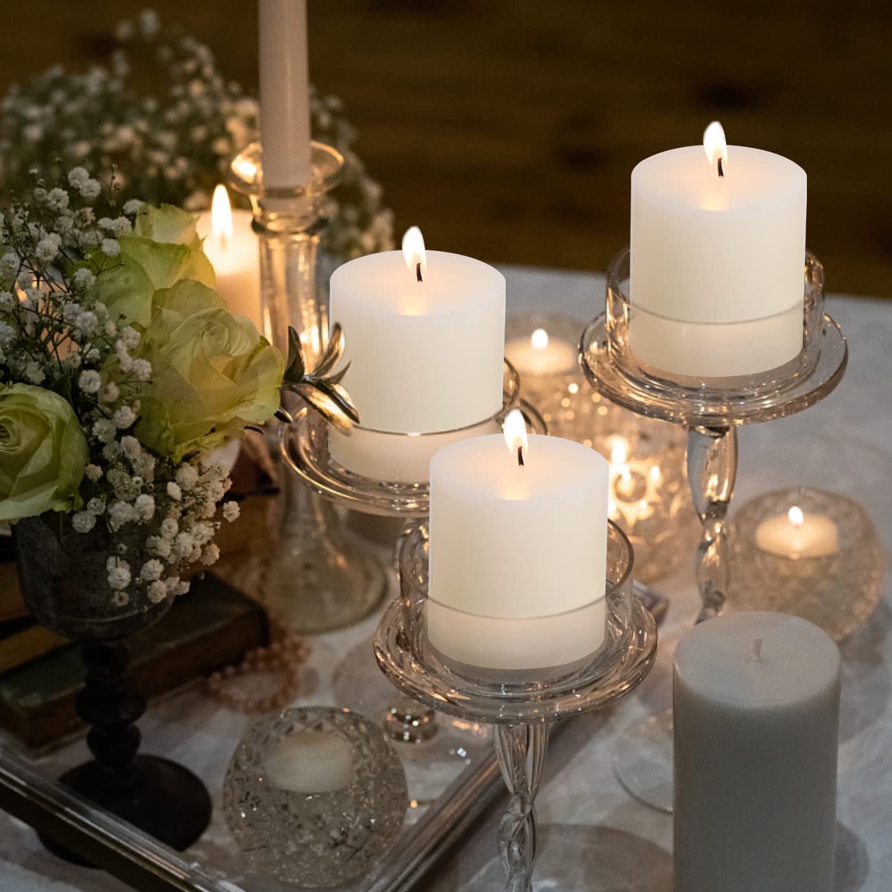 3×3 White Pillar Candles Set of 3 Unscented Handpoured Weddings, Home Decoration, Restaurants, Spa, Church Smokeless Cotton Wick 90 Hour