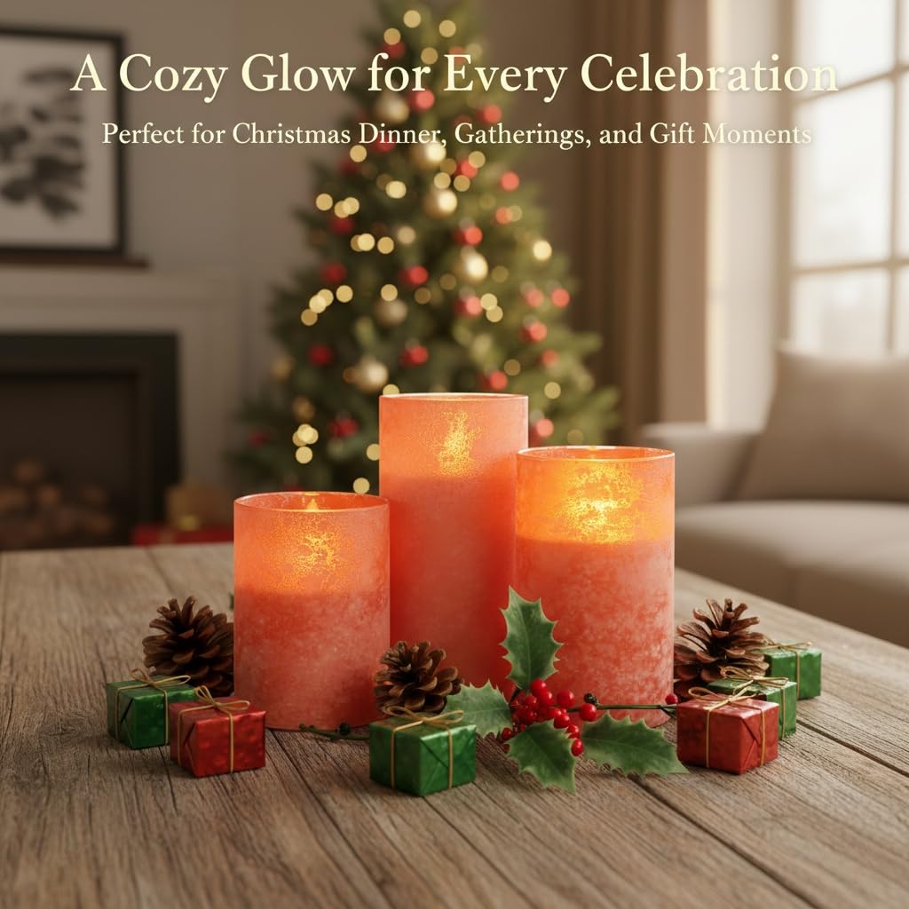 ANGELLOONG Orange Flameless Candles with Remote for Fall Decor, Burnt Orange Real Wax LED Pillar Lights, Flickering Battery Operated Fake Candles for Halloween Christmas Decor