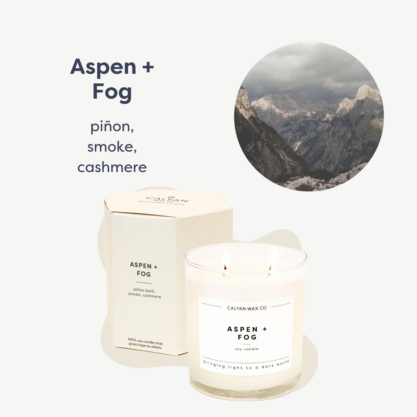 Calyan Wax Co. Aspen & Fog 2 Wick Scented Candle - 37 Hour Burn - Luxury Clean Soy Wax Candles - Long Lasting Large Glass Jar Candle for Home - 8.8oz