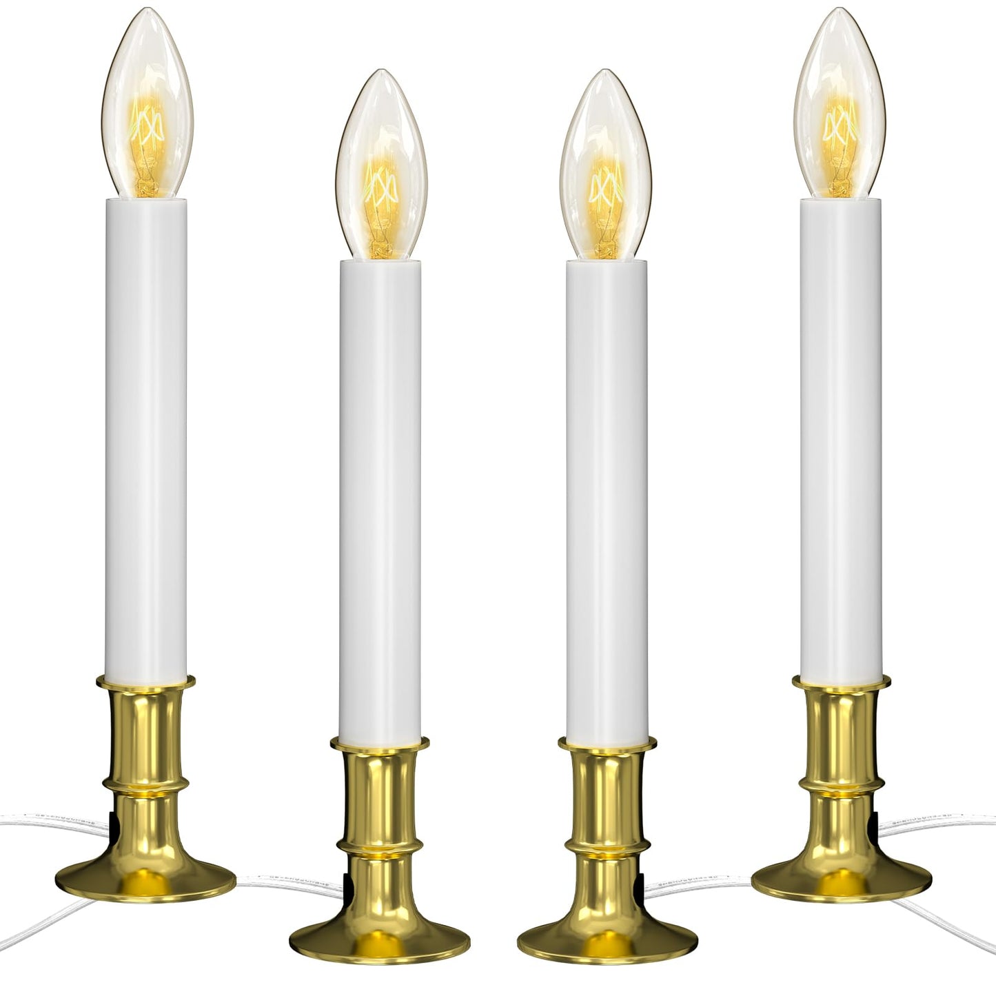 Electric Christmas Window Candles, Christmas Candles with Dusk-to-Dawn Auto Sensor - 7W C26 Light Bulbs, Turns On in Dark - Off in Light, Pack of 4