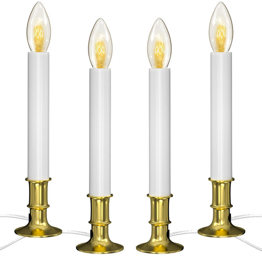 Electric Christmas Window Candles, Christmas Candles with Dusk-to-Dawn Auto Sensor - 7W C26 Light Bulbs, Turns On in Dark - Off in Light, Pack of 4