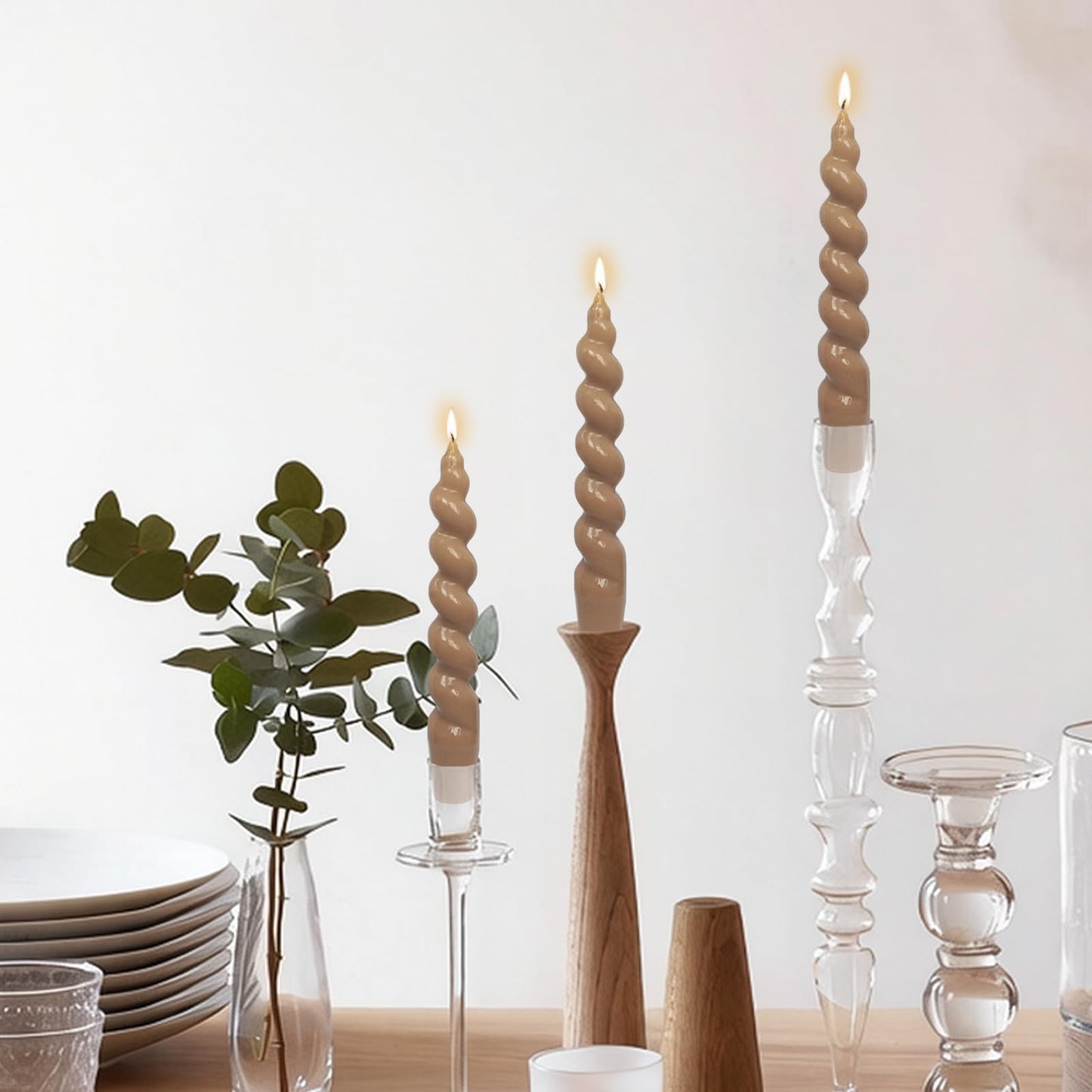 2 Pack 7.5 Inch Brown Spiral Twisted Taper Candles Unscented Dripless Candlesticks Handmade Candle Sticks for Candlelight Dinner Valentine's Day Wedding Home Decor