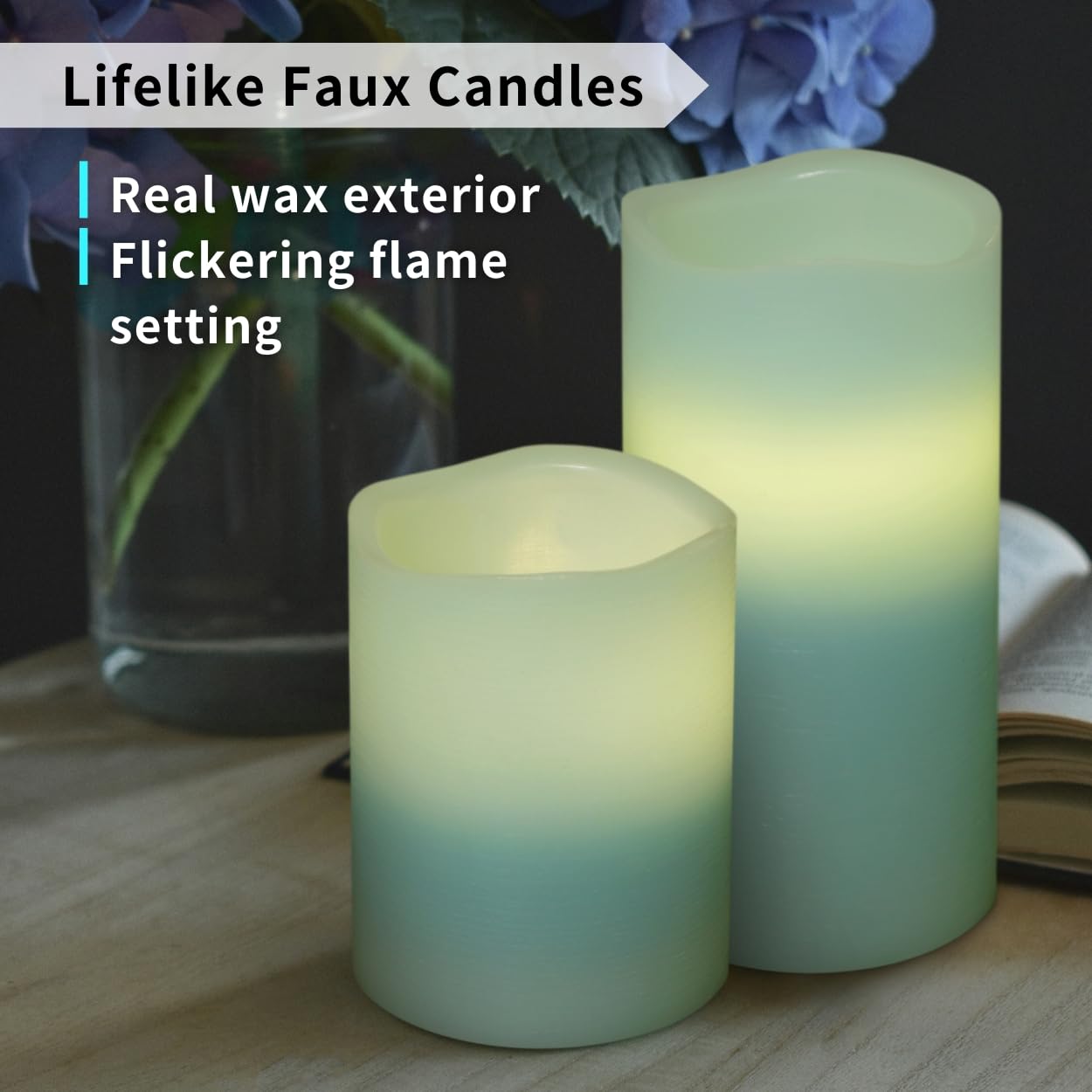 FURORA LIGHTING Blue Flameless Candles - Real Wax, Adjustable Brightness, Remote & Timer - 4 Pillars (3x4, 3x6) and 4 Votives, 8-Pack, Battery Operated