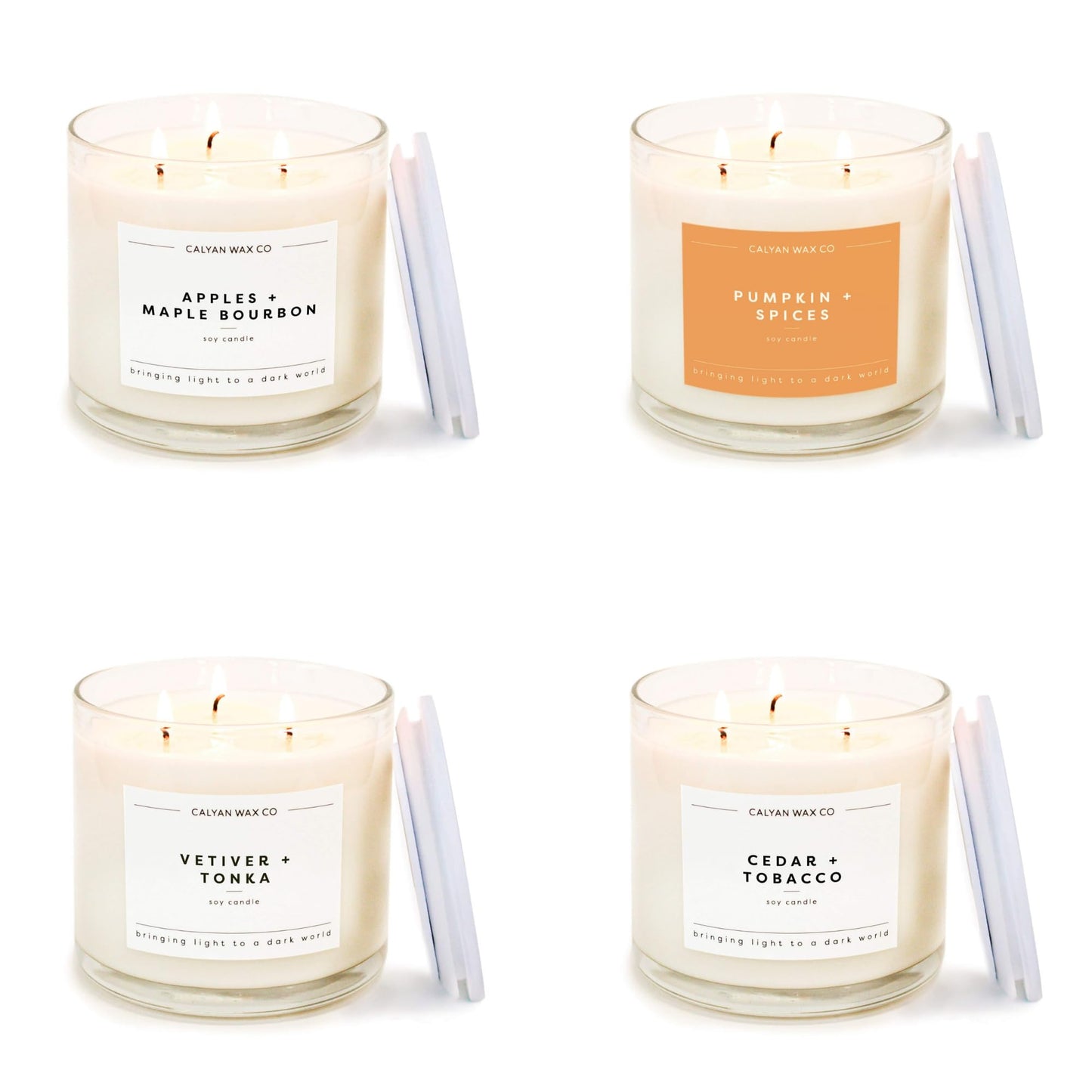 Calyan Wax Co. Fall 3 Wick Scented Candle Gift Set - 4 Luxury Autumn Scented Candles - 43 Hour Burn - 3 Wick Clean Soy Wax Candles - Long Lasting Large Glass Jar Candle for Home - 14.9oz