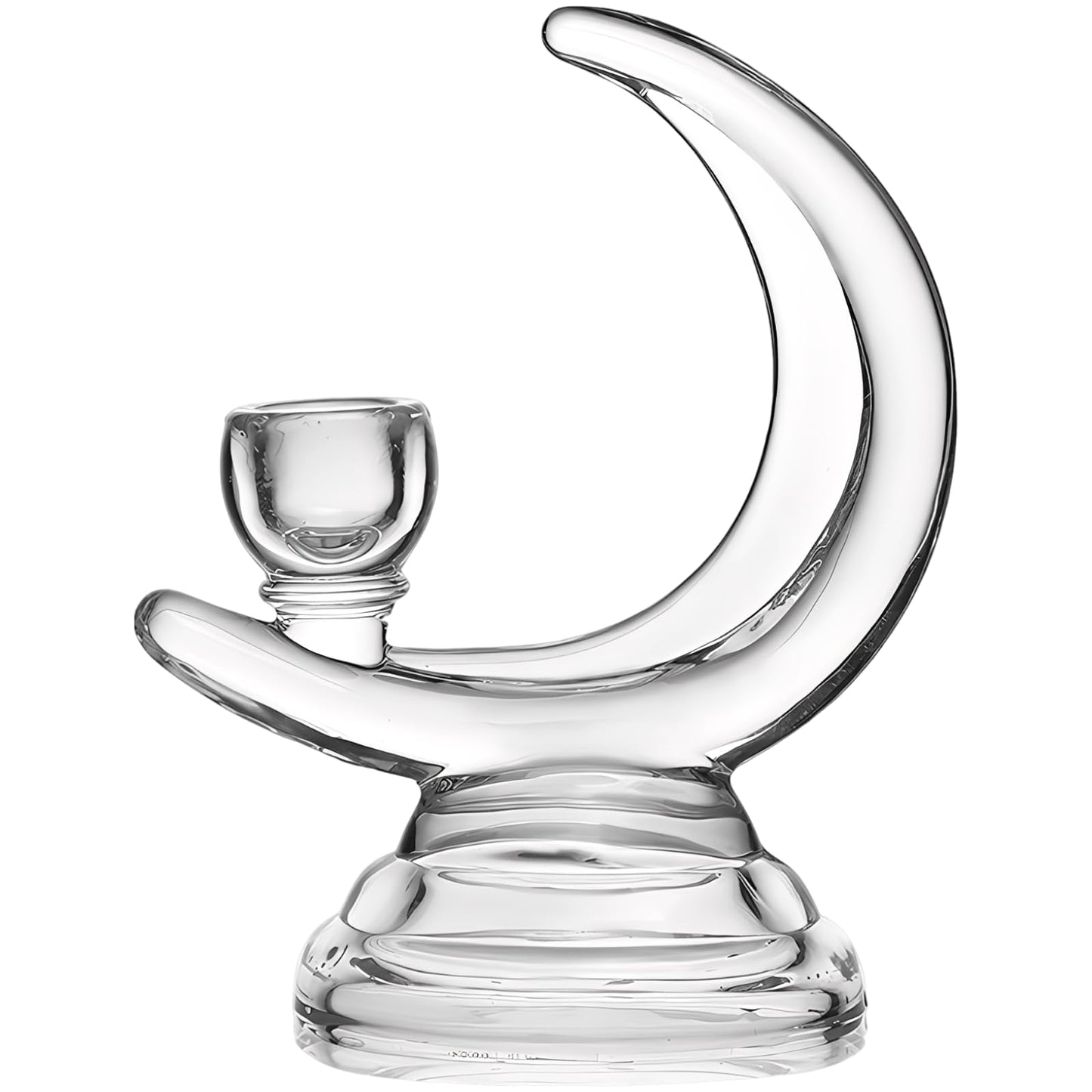 Glass Candle Holder, Moon-Shaped Romantic Stand for Weddings and Dinner Parties, Clear Glass Table Centerpieces, 6.7 in / 17 cm Height, Contemporary Decorative Accent Piece