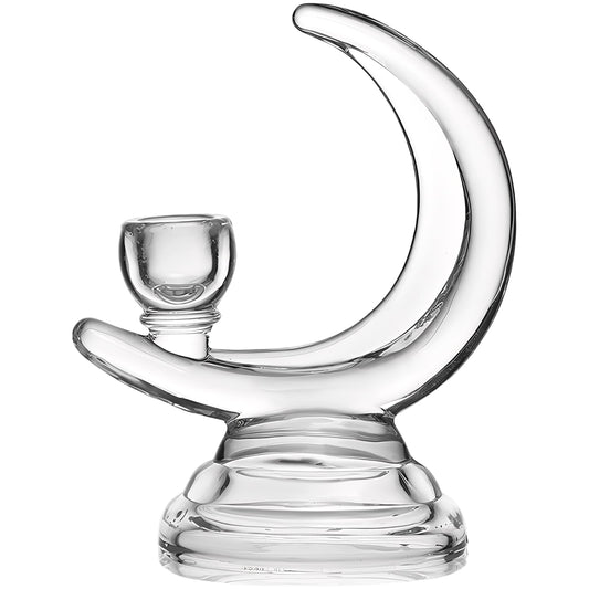 Glass Candle Holder, Moon-Shaped Romantic Stand for Weddings and Dinner Parties, Clear Glass Table Centerpieces, 6.7 in / 17 cm Height, Contemporary Decorative Accent Piece
