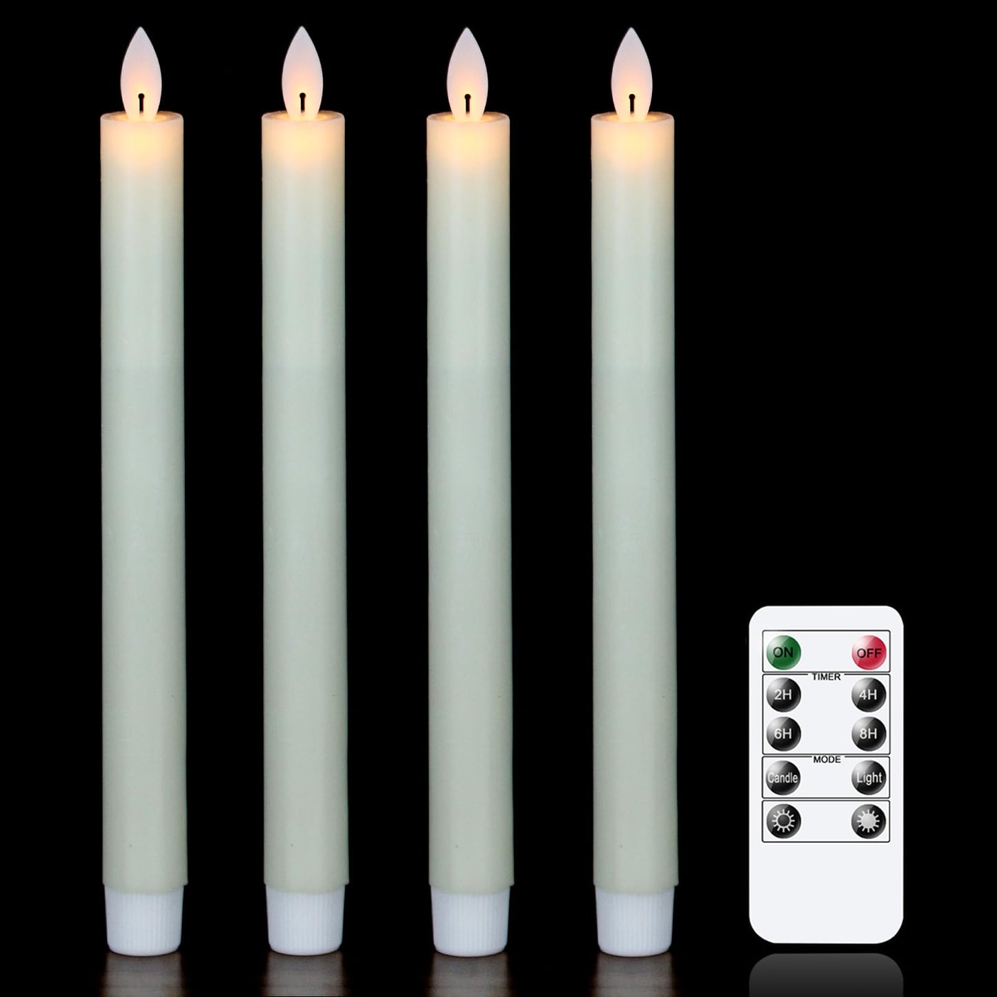 Wondise Flameless Taper Candles Remote with Timer, Battery Operated Real Wax Ivory LED Taper Candles for Christmas Window Decoration, Set of 4(D0.78 x H9.5 Inch)