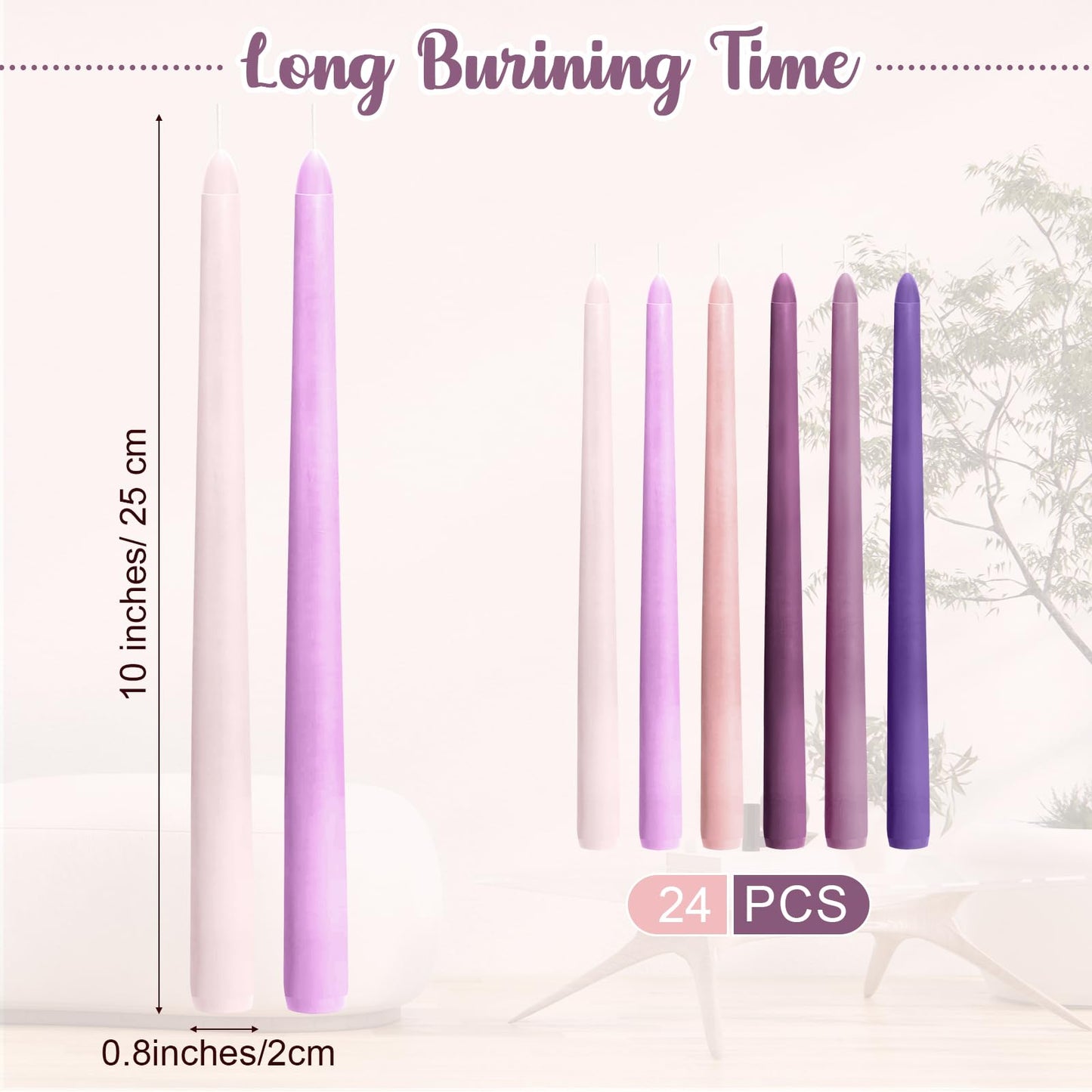 Nuanchu Taper Candles 10 Inch (H) Dripless Tapered Smokeless Long Tall Unscented Dinner Candle for Wedding Party Home Decor Candlesticks, Long Burning