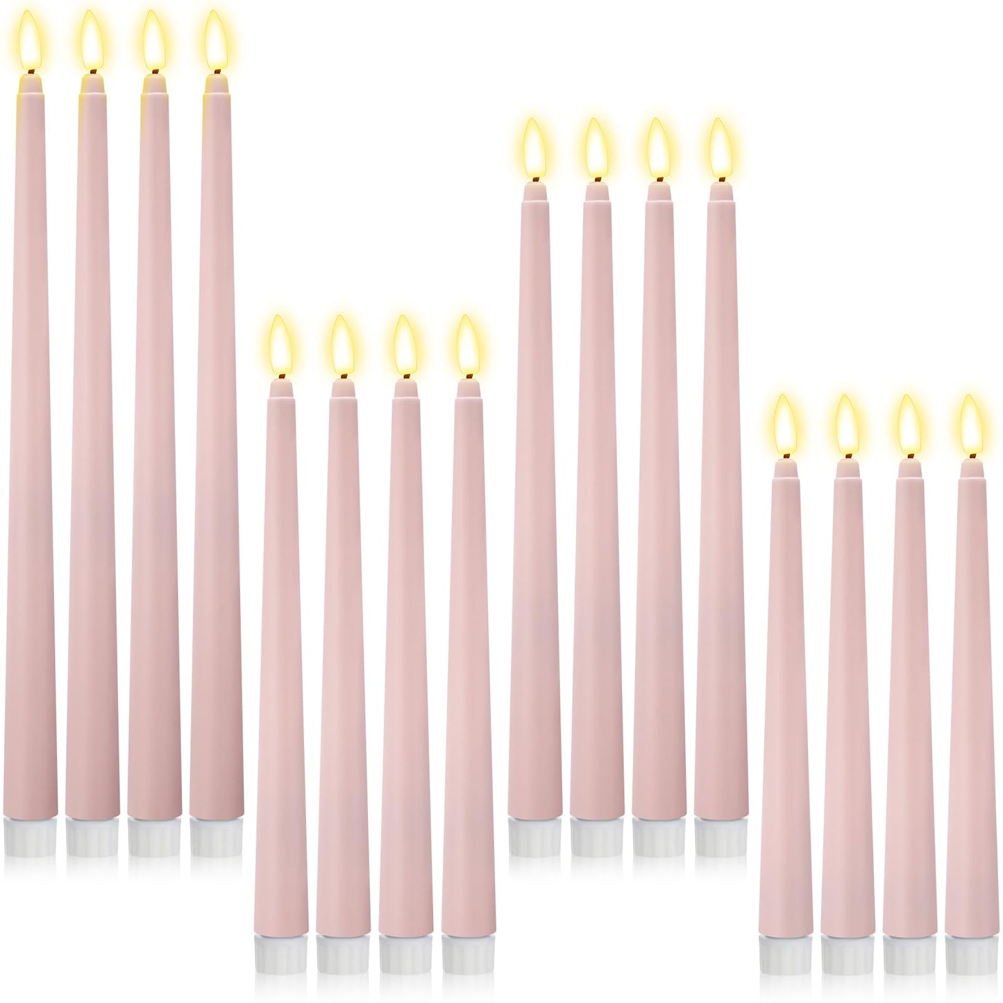 Rossesay 24 Pcs Flameless LED Taper Candles Battery Operated Candle 8.5", 9.65", 10.8", 12.8" Flameless Candlesticks Flickering for Christmas Church Wedding Indoor Decoration(Classic, Dusty Pink)
