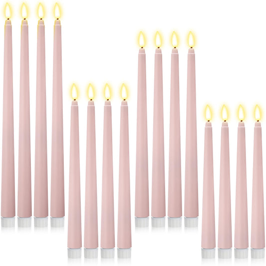 Rossesay 24 Pcs Flameless LED Taper Candles Battery Operated Candle 8.5", 9.65", 10.8", 12.8" Flameless Candlesticks Flickering for Christmas Church Wedding Indoor Decoration(Classic, Dusty Pink)