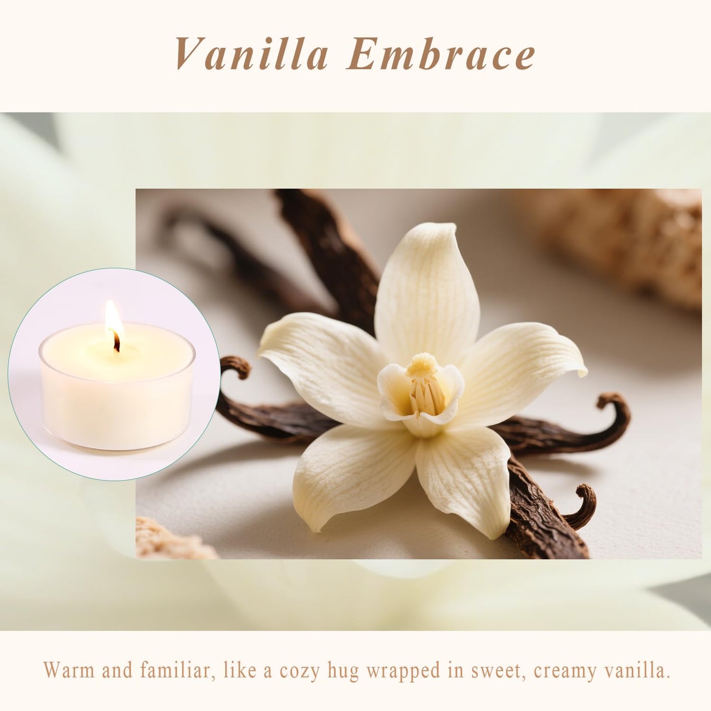 Scented Tea Lights Candles, Vanilla Embrace, 16 Pack – 100% Palm Wax Scented Tealights, Ivory Color, 6 Hour Long Burning, Vanilla Aromatherapy Tea Lights Candles for Relaxation, Home, Spa, Events