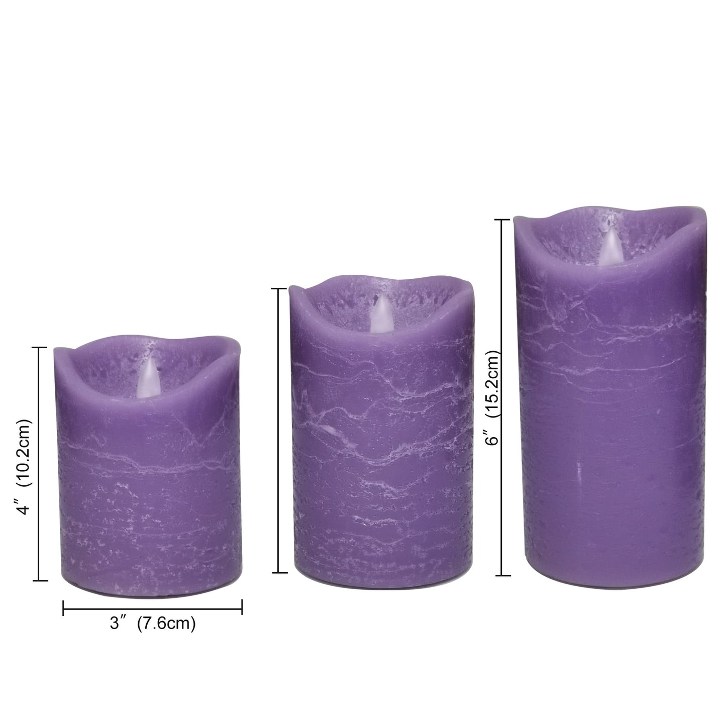CANDLE CHOICE Battery Operated Flameless Candles with Timer Real Wax Realistic Flickering Electric LED Pillars Automatic Built-in Daily Cycle 6-hour on 18-hour off 3 PCS Rustic Texture Lavender Purple