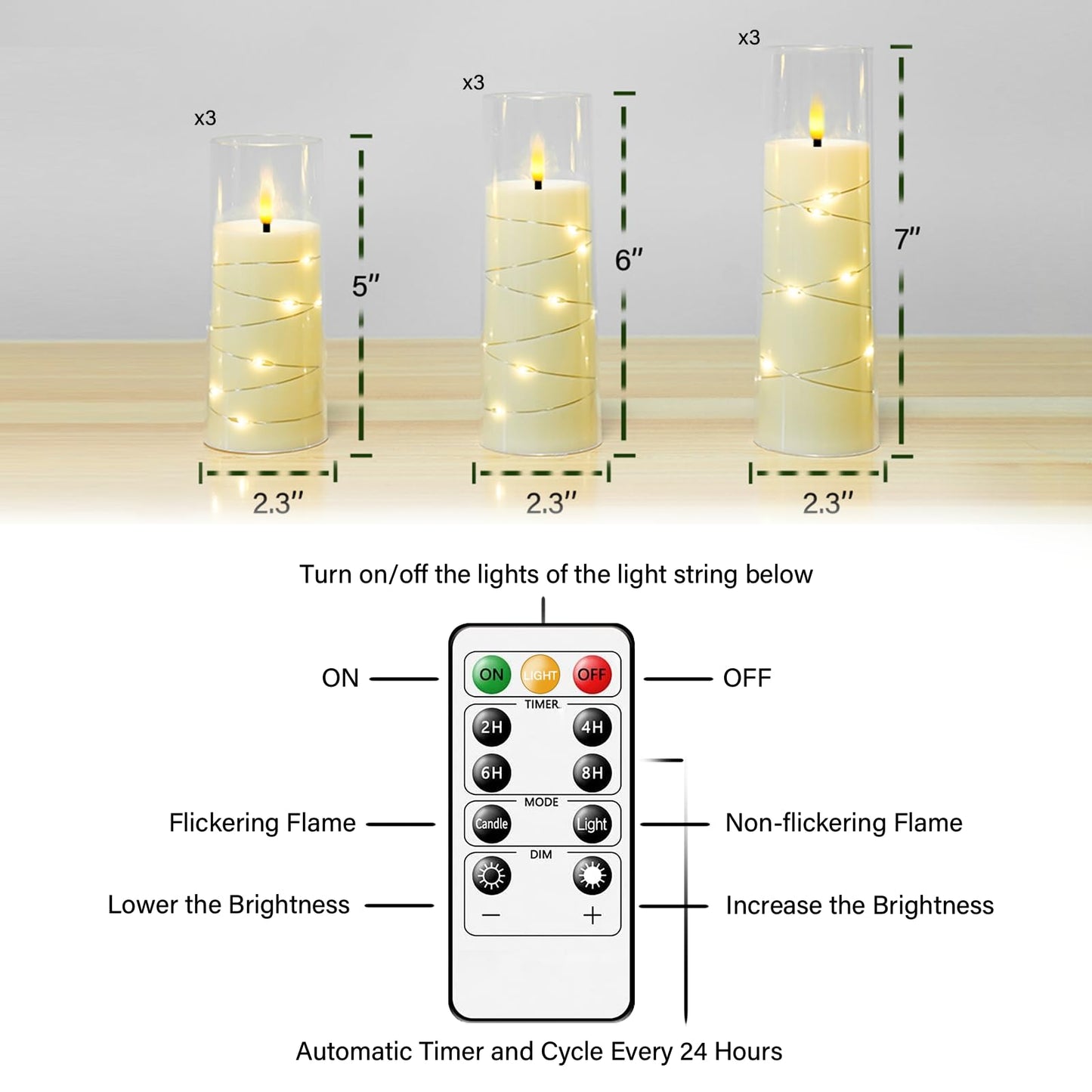 kakoya Flameless LED Candles with Timer 9 Pc Flickering Flameless Candles for Romantic Ambiance and Home Decoration Stable Acrylic Shell,with Embedded Star String，Battery Operated Candles（Ivory）