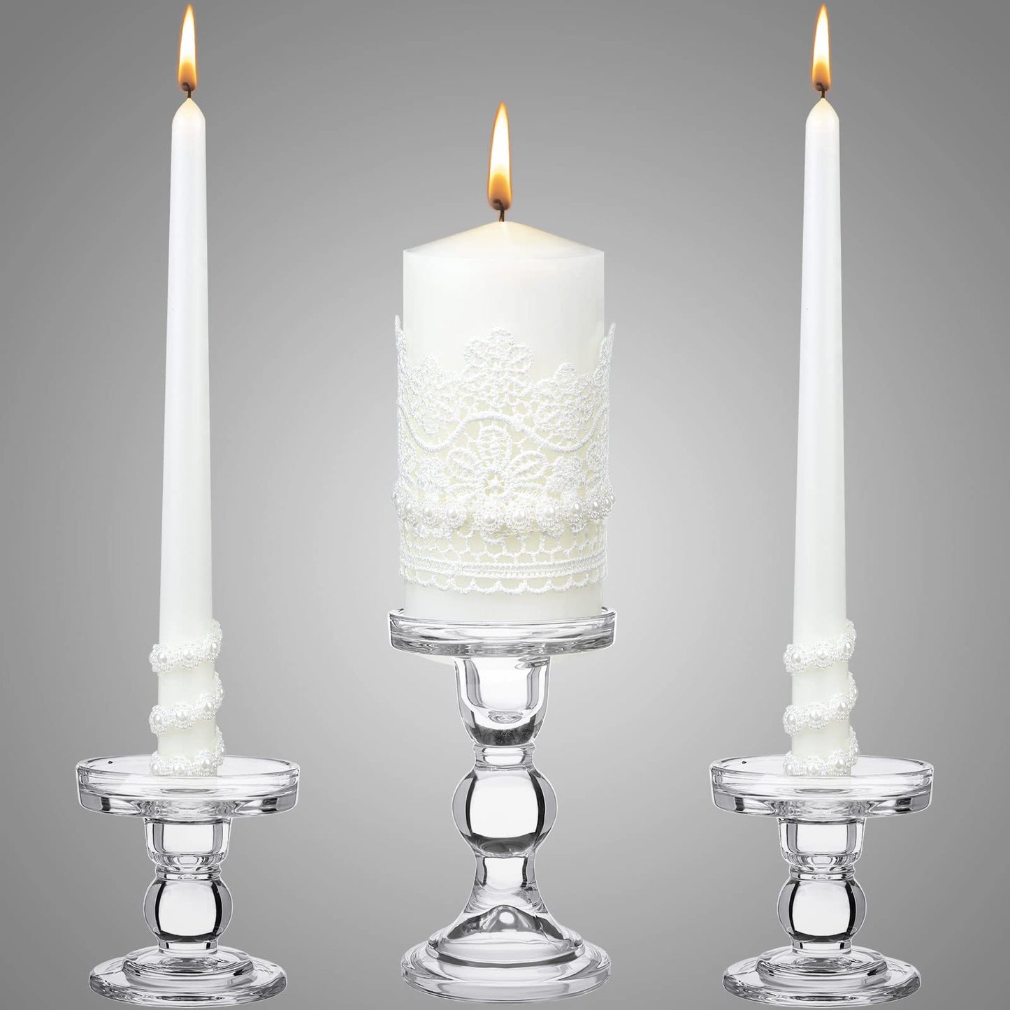 Irenare Unity Candles with Holder for Wedding Ceremony Wedding Decortions Accessories Glass Candle Holder Pillar Candle for Formal Events Church(Classic Style)