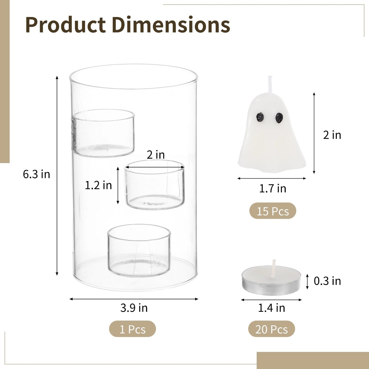 Halloween Glass Candle Holder Set, Cylinder Floating Table Centerpiece Kit, Includes 15 Candles, 20 Tea Lights, for Parties, Weddings, Holidays