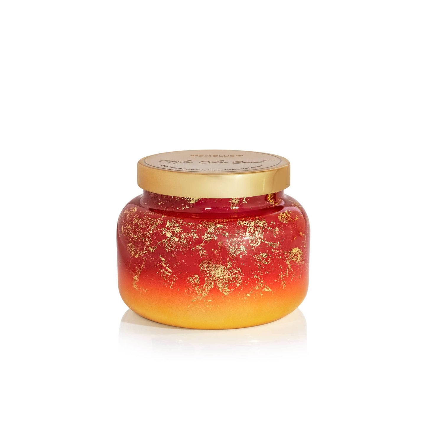 Capri Blue Scented Candles - Glimmer Collection - Ombre Glass Candle Holder - Luxury Apple Candles for Women & Men - Signature Jar in Cranberry Red and Gold (Apple Cider Social, 19 oz)