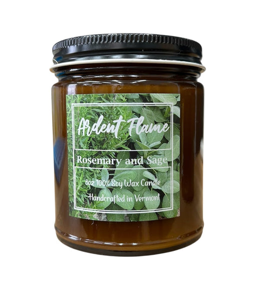 Ardent Flame Candles | Rosemary and Sage | 100% Natural Soy Wax Candle for Home Decor | Highly Scented | Premium Fragrance | Handmade in Vermont, USA | 8 oz | Long Lasting | Gift for Women and Men
