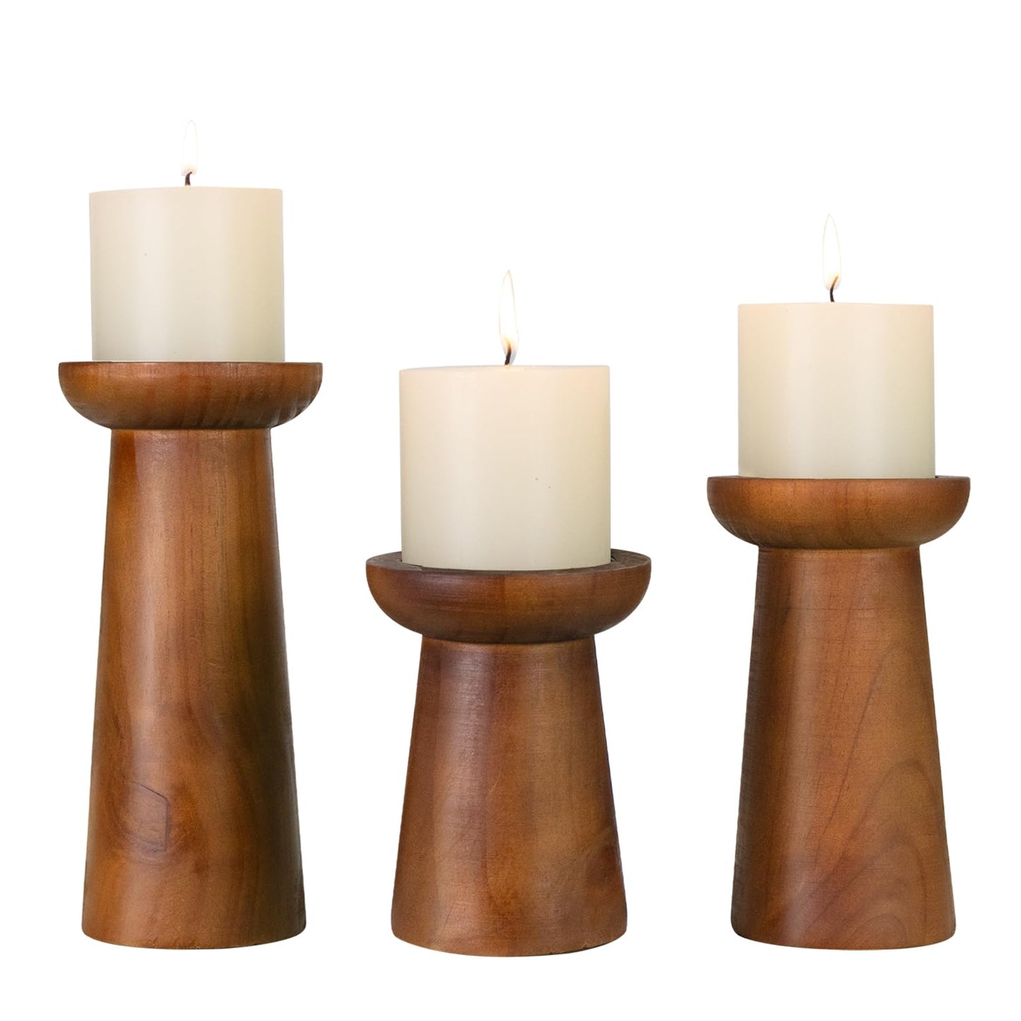 Pillar Candle Holders Set of 3， Wooden Candle Holders， Decorative Wood Candlestick Holders for Living Room, Table Centerpiece for Wedding, Christmas, Party, Home - 6", 8", 10"
