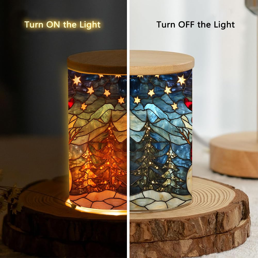 Winter Snowman Stained Glass Tealight Candle Holder, Christmas Tree Decorations Candle Jar Tea Light Holder, Tealight Holders Candlesticks Gift for Halloween Christmas Thanksgiving, 3.5x2.8in