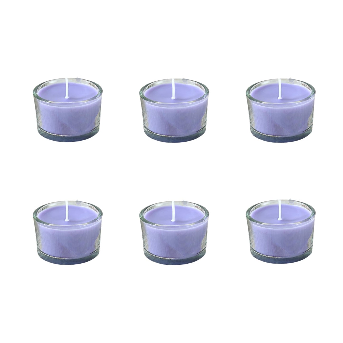 7–8 Hour Long-Burning Scented Tea Lights (6-Pack) — Assorted Scented Candles in Glass Cups | Smokeless & Aromatic — Ideal for Home, Weddings, Parties, and Gifting (Purple)