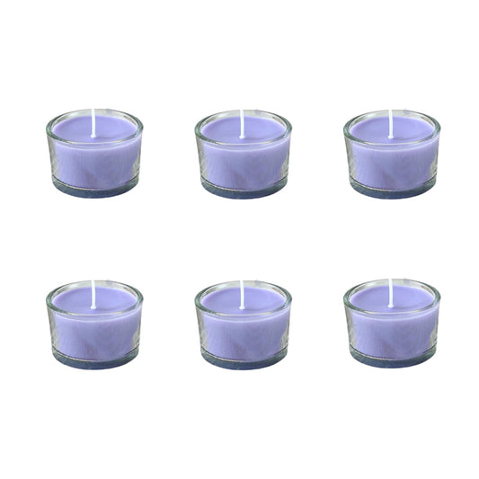7–8 Hour Long-Burning Scented Tea Lights (6-Pack) — Assorted Scented Candles in Glass Cups | Smokeless & Aromatic — Ideal for Home, Weddings, Parties, and Gifting (Purple)