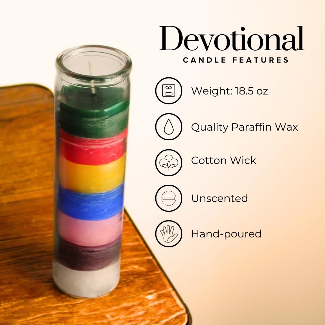 Simply Soson 3 Pack Unscented 7 Color Glass Prayer Devotional Candle, Hand Poured Wax Candles - 2 Inch x 8 Inch, Great for Sanctuary, Vigils, Casting Chimes, Rituals, Spells, Wiccan & More