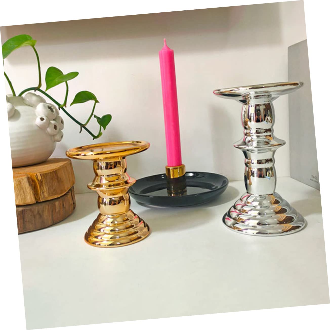 Yardenfun Elegant European Candlestick Holder Electroplating Ceramic Candle Stand for Weddings Christmas Home Decor Gold Finish Chic Design Multi-Purpose Decoration