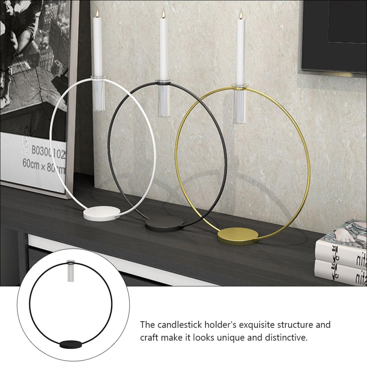 CONGARTENO Metal Candleholder Round Black Base 9x28x29cm, Decorative Metal Candlestick for Home Décor and Flower Arrangements, Household Candle Stand Centerpiece