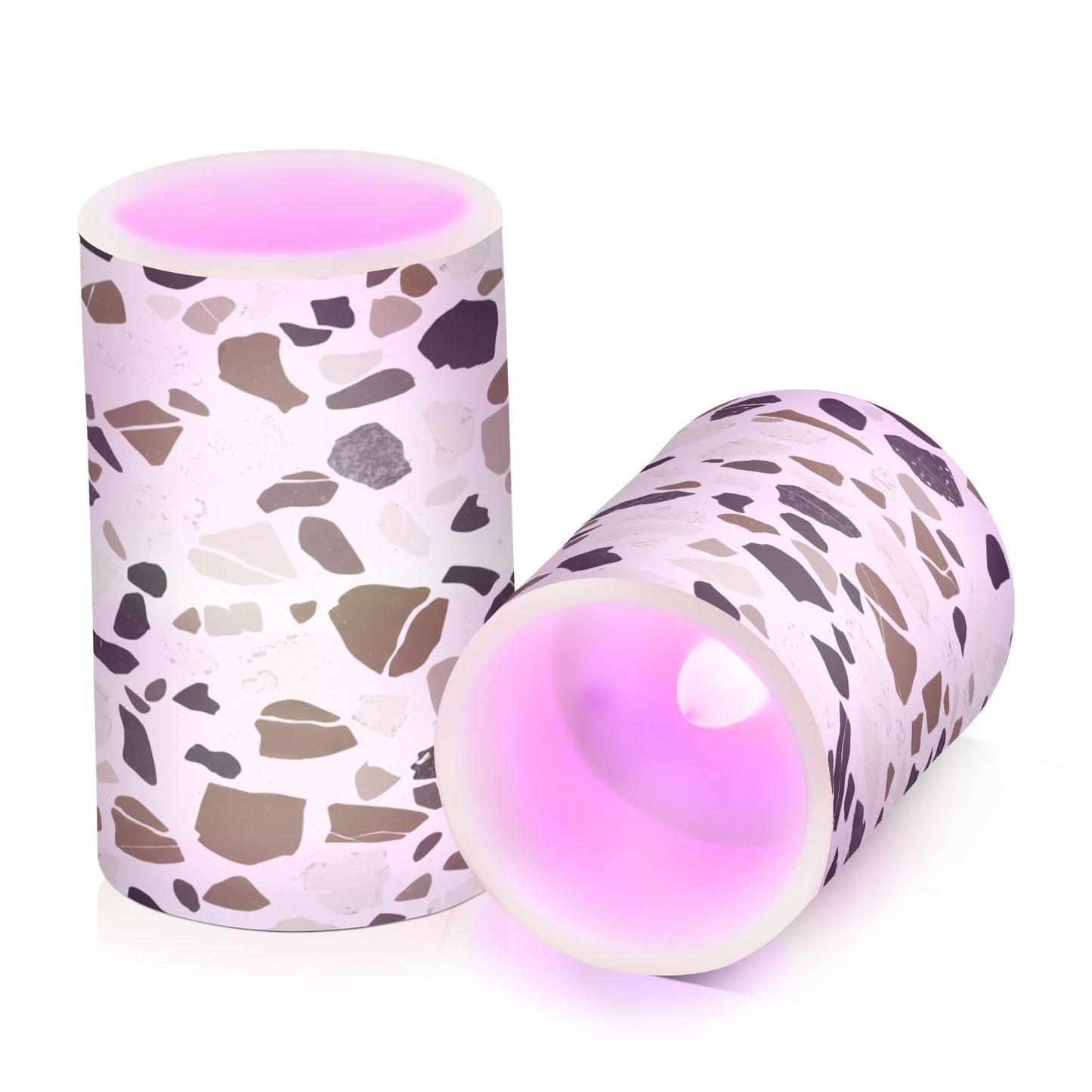 Kigai Terrazzo Pattern Flameless Candles Battery Operated Flickering LED Candles with Remote & Timer 2PCS Outdoor Waterproof Pillar Light for Party Wedding Home Decor