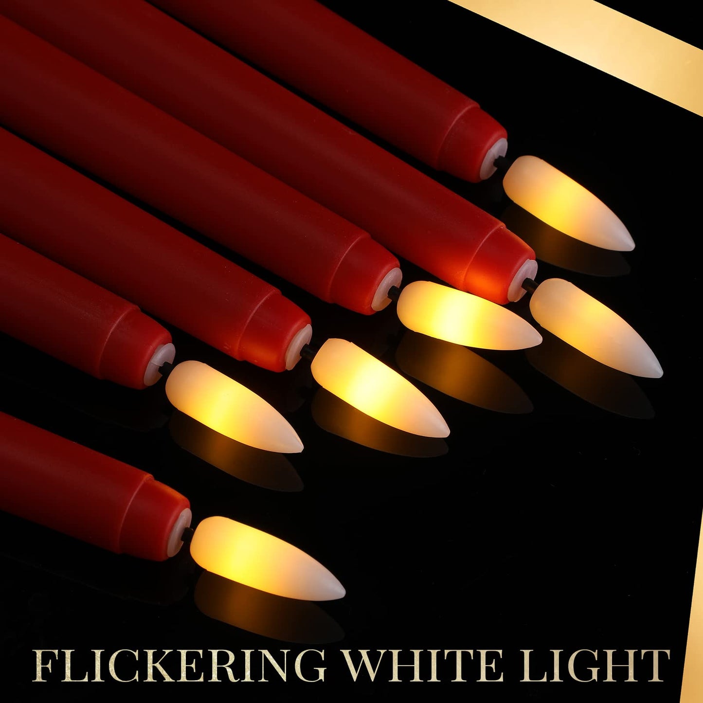 Macarrie 24 Packs Flameless Taper Candles Battery Operated Fake 11 Inch Long Candlelight LED Flameless Candlesticks Flickering Tapered for Spring Summer Wedding(Red)