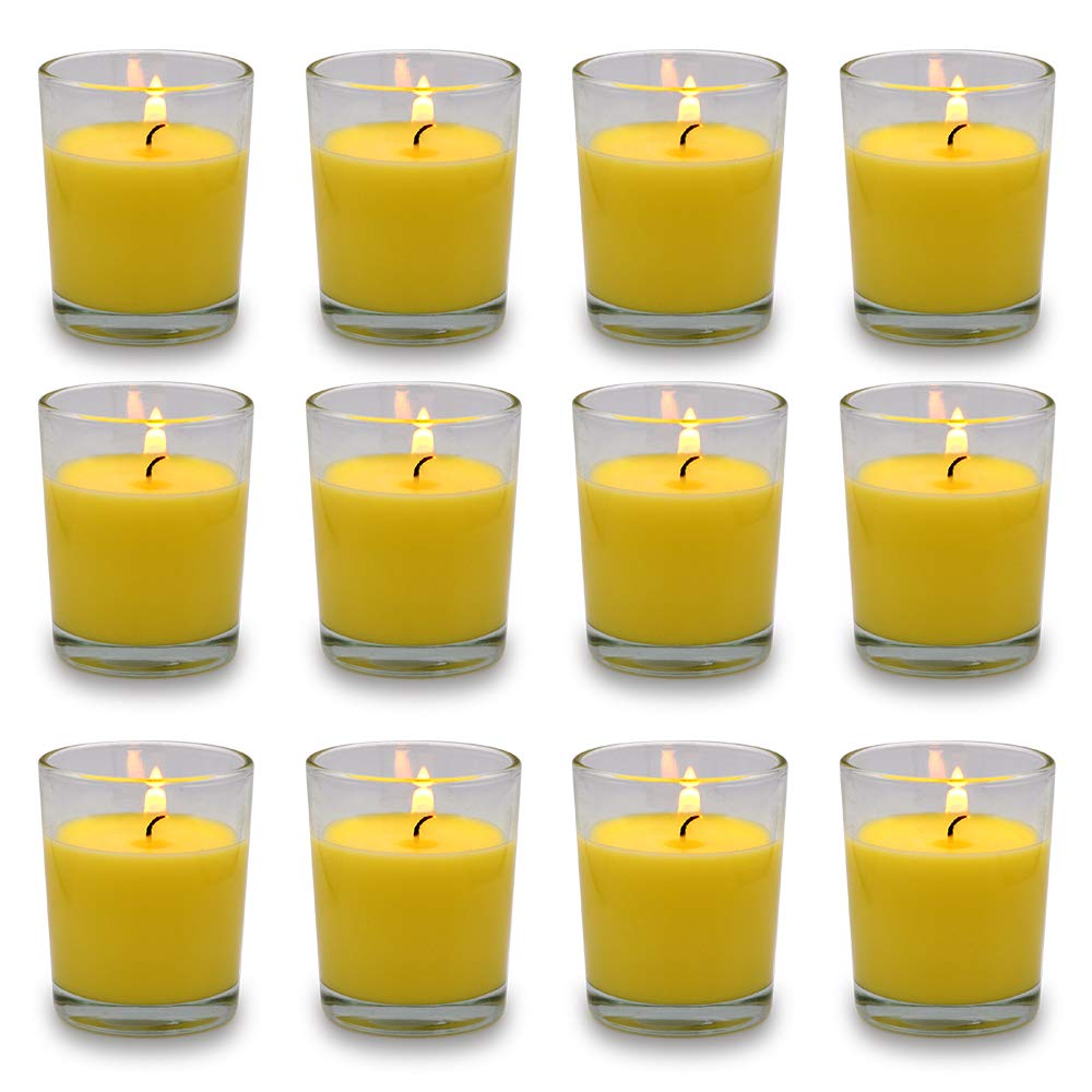 Small Citronella Candles Outdoor and Indoor Soy Wax Votive Candles for Party Dinner and Camping - 12 Hours Burn Time, Set of 12