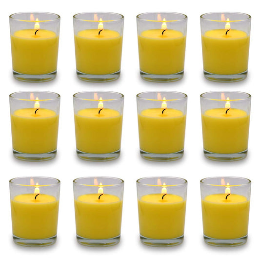 Small Citronella Candles Outdoor and Indoor Soy Wax Votive Candles for Party Dinner and Camping - 12 Hours Burn Time, Set of 12