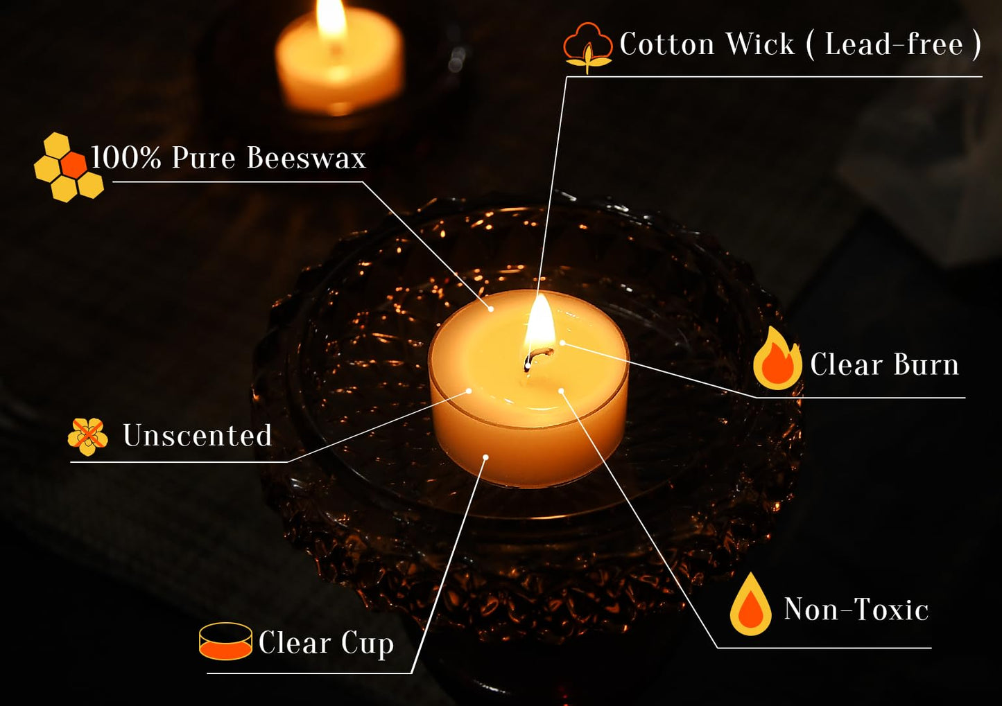 Natural Yellow Beeswax Tealight Candles - 24 pcs - Organic Candle Natural Scent Smokeless Clean Burning