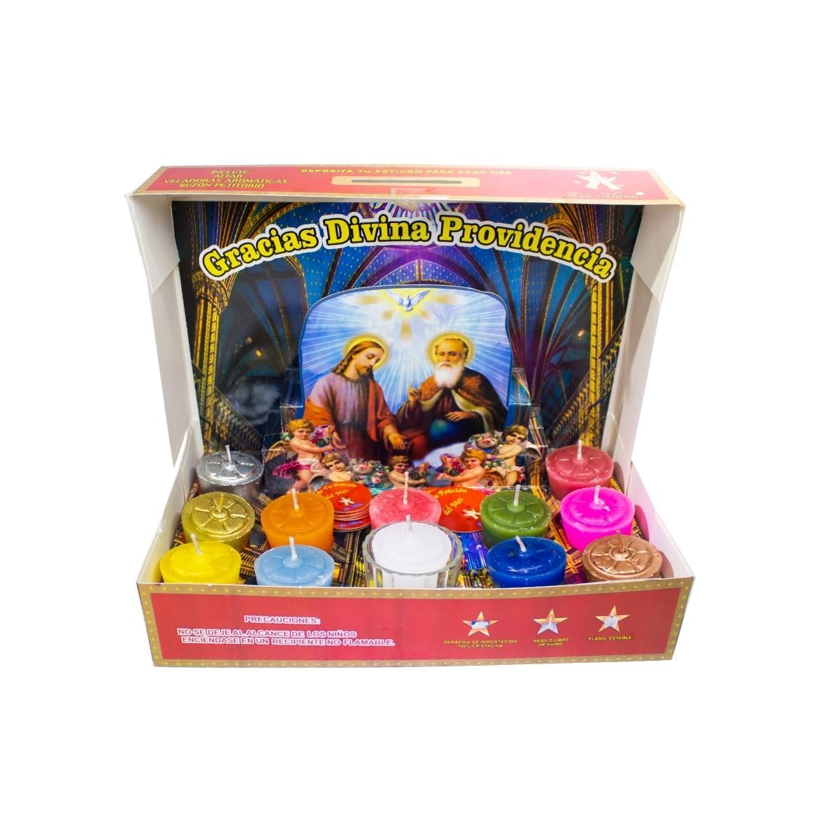 Docenera Divina Providencia | 12-Piece Scented Votive Candles | Colors | Deluxe Edition with Petition Box | New Year