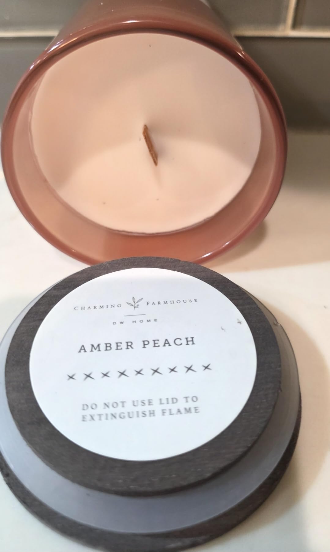 Candle Home Charming Farmhouse Amber Peach Scented Candle, Hand Poured Wax with Essential Oils, 8.2 oz