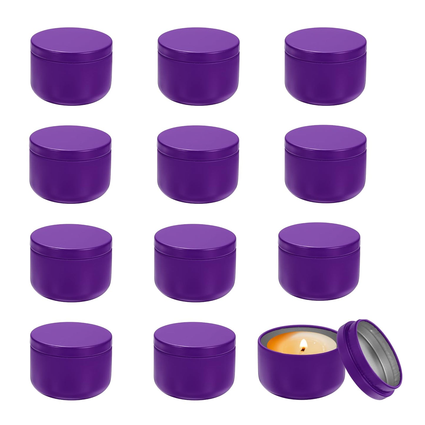 MECCANIXITY 3oz Candle Tins, 12pcs Metal Candle Tins Jars with Lids Round Empty Tin Can Containers Bulk for Storage Tea and Making DIY Arts Crafts Christmas Gifts, Purple