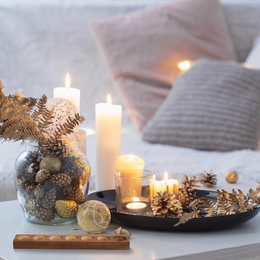 SUPERFINDINGS Large Wood Tealight Candle Holders Mango Wood Tea Light Holder Candle Centerpieces 7 Holes Wood Candle Holder for Tables Home Weddings Party(Inner Diameter 4.45cm/1.75inch)